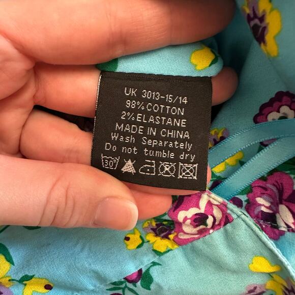 Hell Bunny Vixen Retro Halter Sundress Blue Floral Rockabilly Pin Up 50s Dress L - Picture 9 of 10